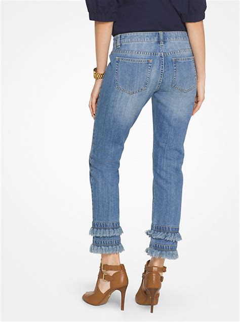 michael kors cropped jean with fringe black